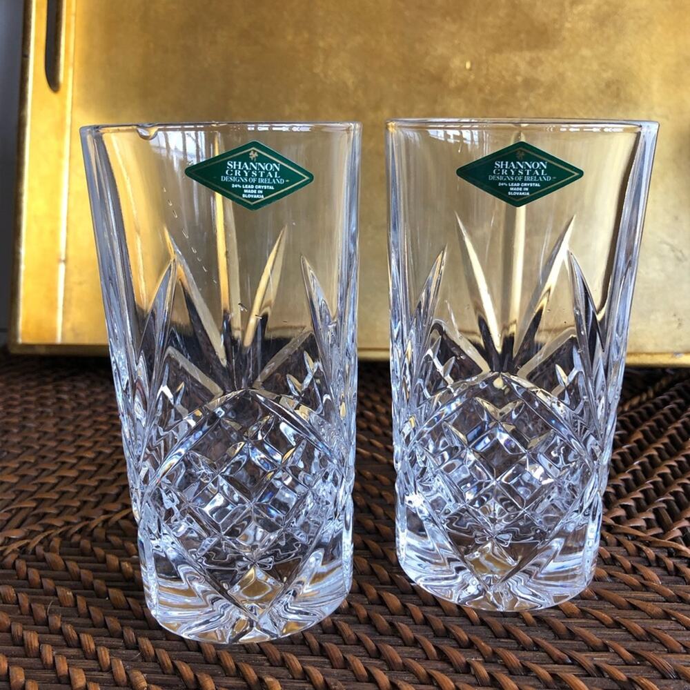 Pair of Shannon Crystal Designs of Ireland‎ 24% Lead Crystal Tall Glasses